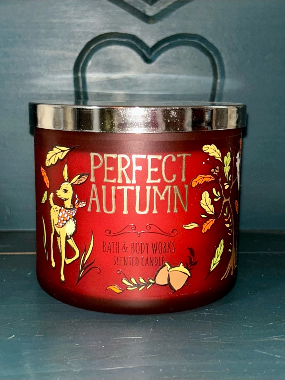 Bath & Body Works Perfect Autumn 3-Wick Candle in Cranberry Colored Frosted Jar